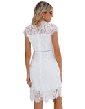 ALLOVIN Women's Sleeveless V-Back Floral Lace Cocktail Party Dress Elegant Knee Length Wedding Guest Dress White